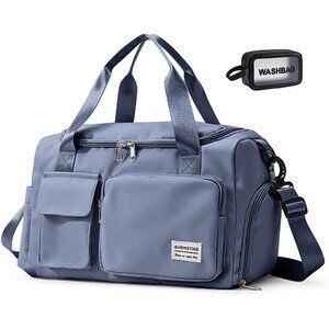 Women Blue Small Gym Carry On Weekender Travel Duffle Shoe Compartment Bag